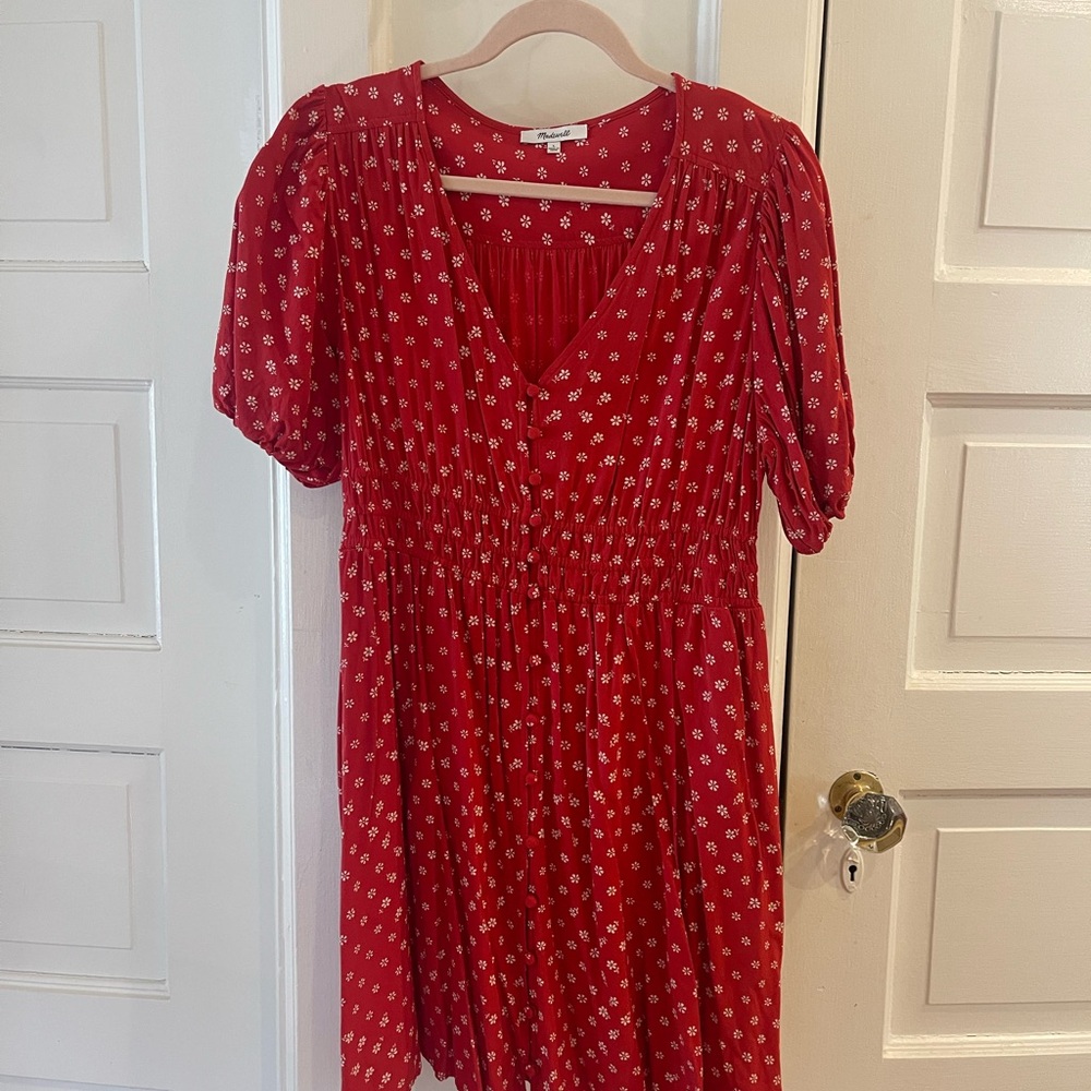 Red Floral V-Neck Dress